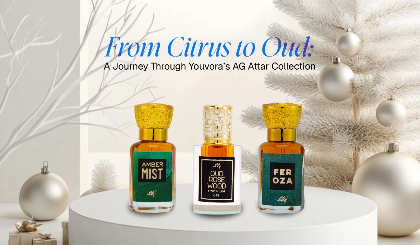Elegant fragrance from Youvora’s AG Attar Collection, a premium fragrance brand offering high-quality, long lasting attar blends.