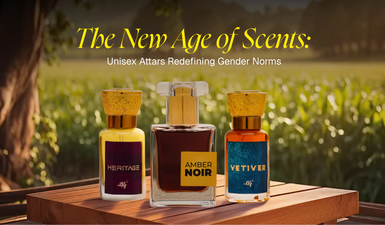 Youvora AG unisex attars (Heritage, Vetiver, Amber Noir) displayed together — ideal for fragrance lovers seeking versatile, gender-neutral perfumes.