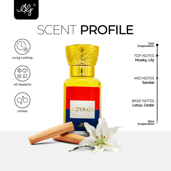 AG Voyage - Attar for Men & Women | Opening with Musky, Sandal & Lotus | Alcohol free | Long Lasting Roll -On Attar | Great for Everyday Use | 12ML