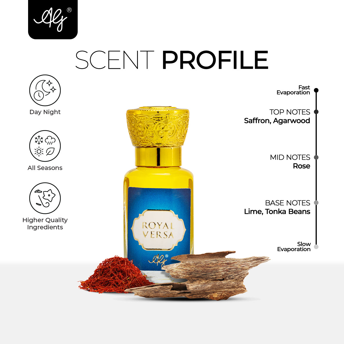 AG Royal Versa -Attar for Men & Women | Fusion of Rich Saffaron, Rose & Lime | Alcohol free | Long Lasting Roll -On Attar | Great for Everyday Use | 12ML