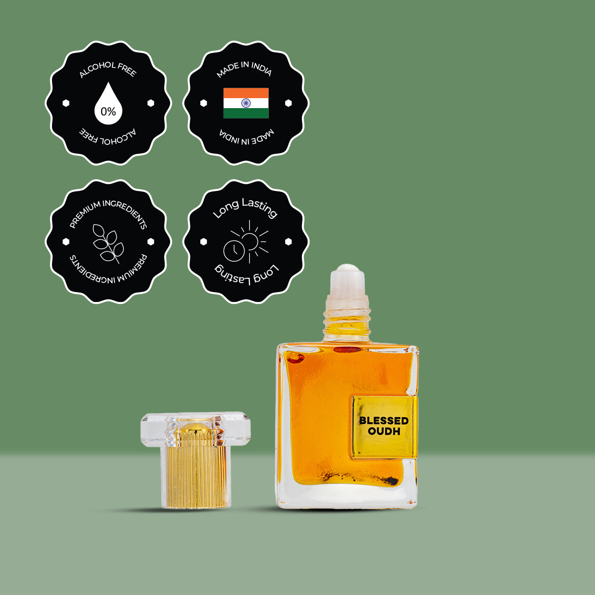 AG Blessed Oudh -Attar for Men & Women | Rich Blend of Oudh, Amber & Saffron | Long Lasting Roll -On Attar | Great for Everyday Use | 12ML