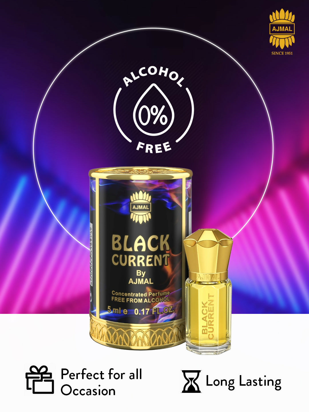 Ajmal BLACK CURRENT Attar | Floral & Fruity Fragrance | Unisex Non-Alcoholic | Long Lasting Attar Men & Women - 5 ML