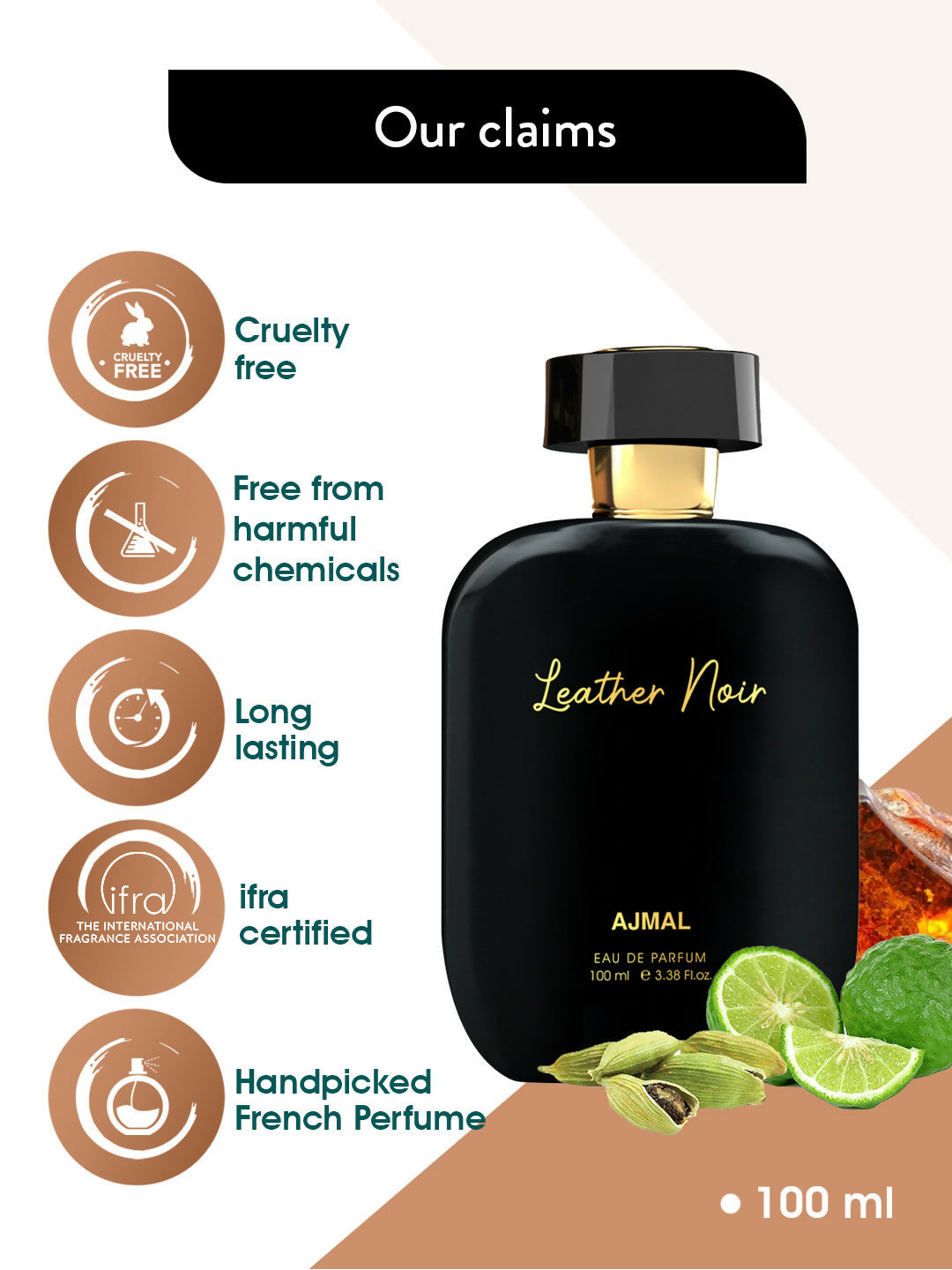 Ajmal ARTISAN - LEATHER NOIR Long lasting Fragrance, Handpicked Luxury Perfume For Men 100ml.